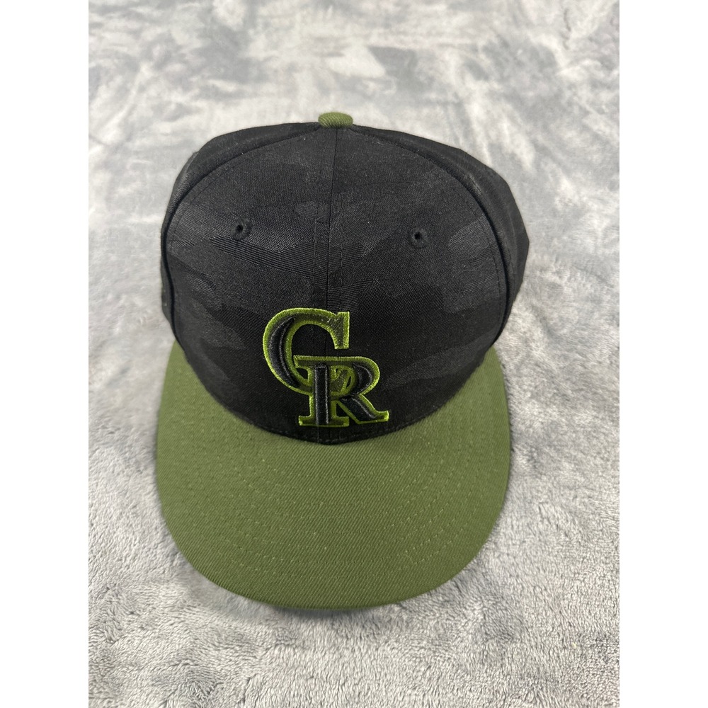 New Era 59FIFTY Colorado Rockies Hat 7 1/8 Black Camo Olive Green MLB Fitted Cap
